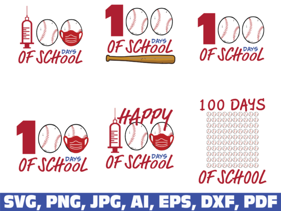 100 Days of School, Baseball Graphics for Creative Crafts Projects